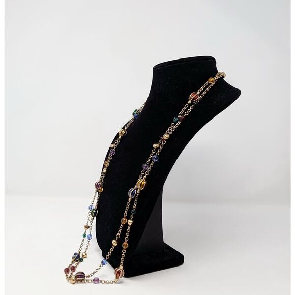 Linea Louis Dell'Olio Gold Tone Colorful Beads Long Necklace Dangle Earrings Set - Picture 7 of 13